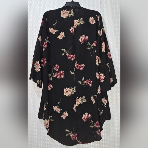 Black Floral Kimono Cardigan Duster | Boho Lightweight Layering Top | Women's - Picture 5 of 8